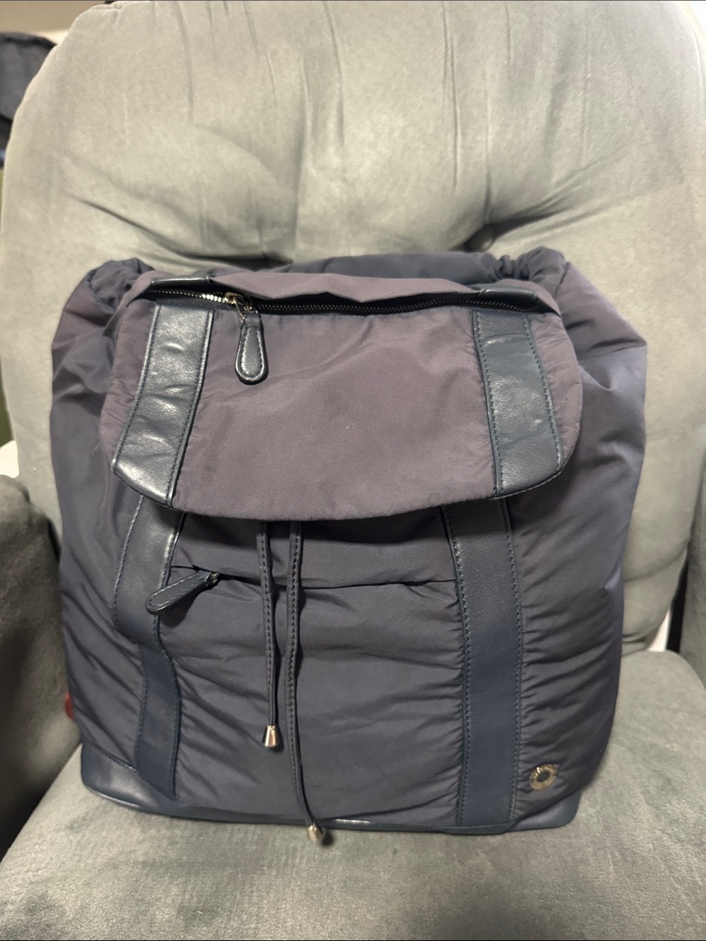 Loro Piana Navy Padded Backpack with Leather Trim